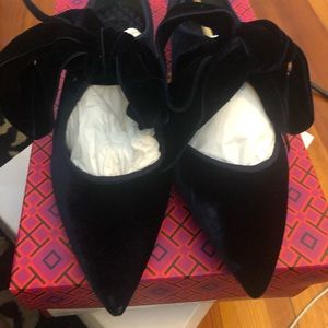 Tory burch navy velvet clara flats!